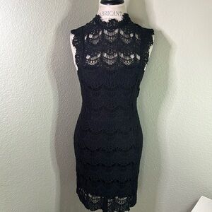 Free People Crochet Black Backless High Neck Mini Dress